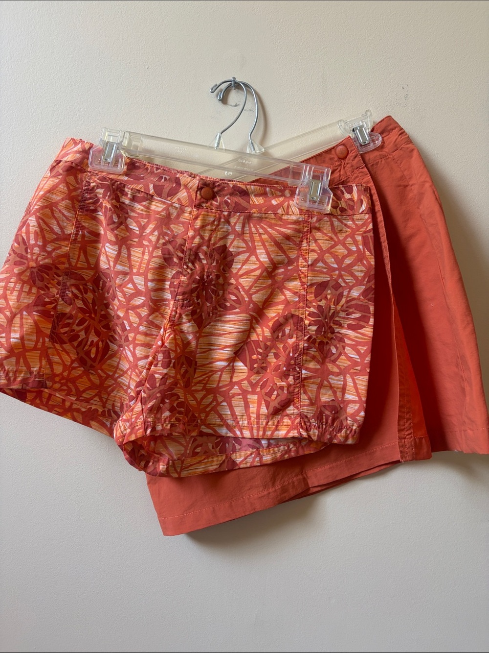 Women's Orange Patterned Shorts and Skirt Coordinated Set.